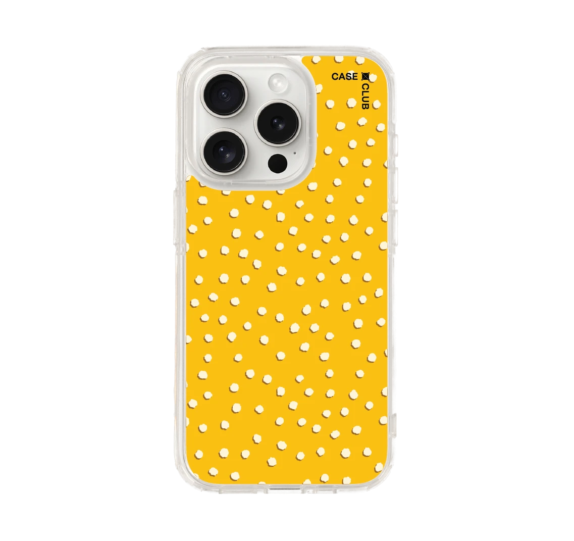 white & yellow brush polka dots